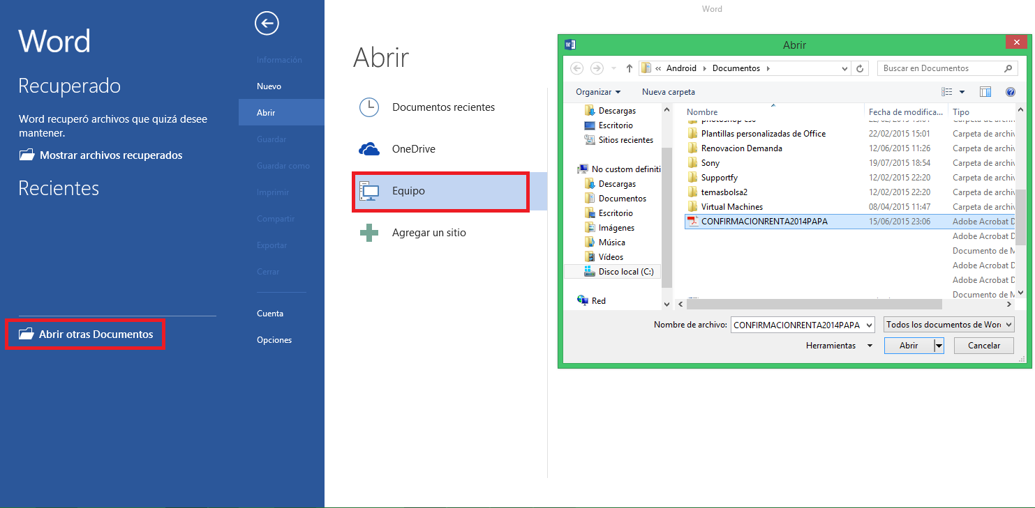 Abrir archivos PDF en Word