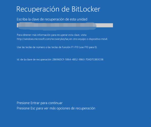 introducir la clave de recuperación de BitLocker