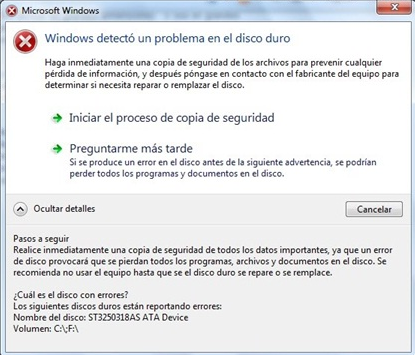 Windows muestra una advertencia S.M.A.R.T. - Windows detectó un problema en el disco duro