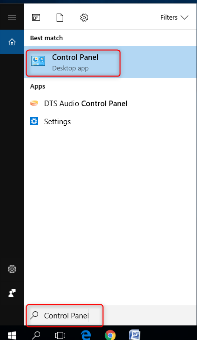 buscar en el Panel de control de Windows