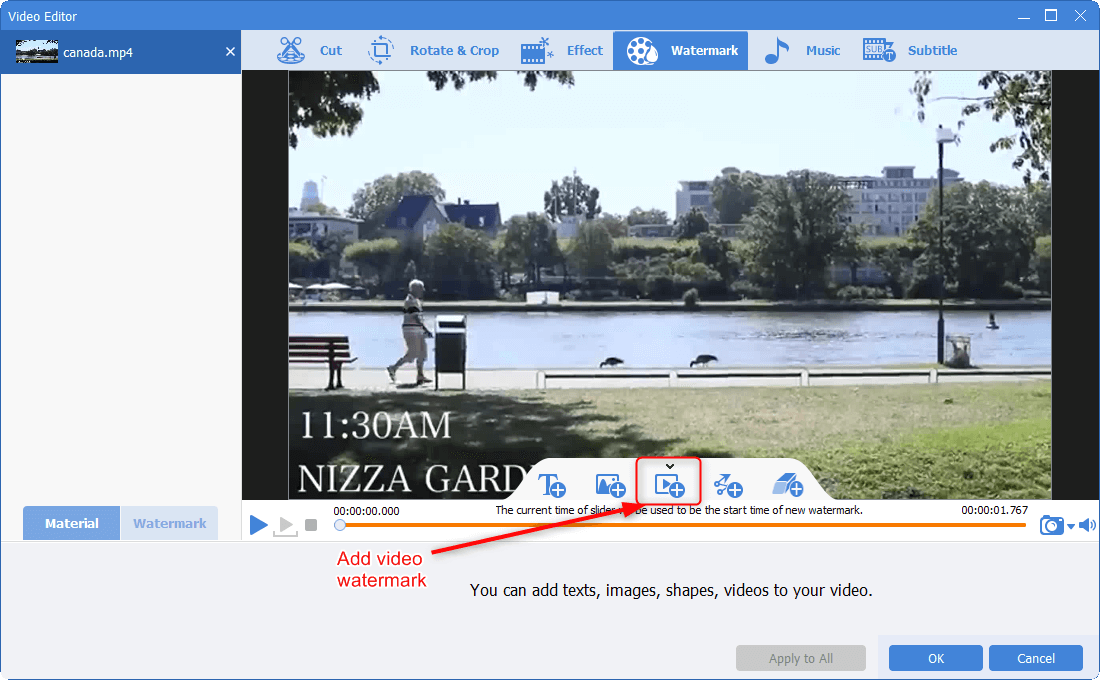 añadir vídeo como marca de agua en renee video editor pro