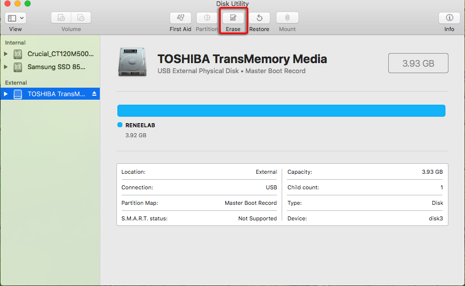 borrar unidad de disco duro cuando no aparece en macOS