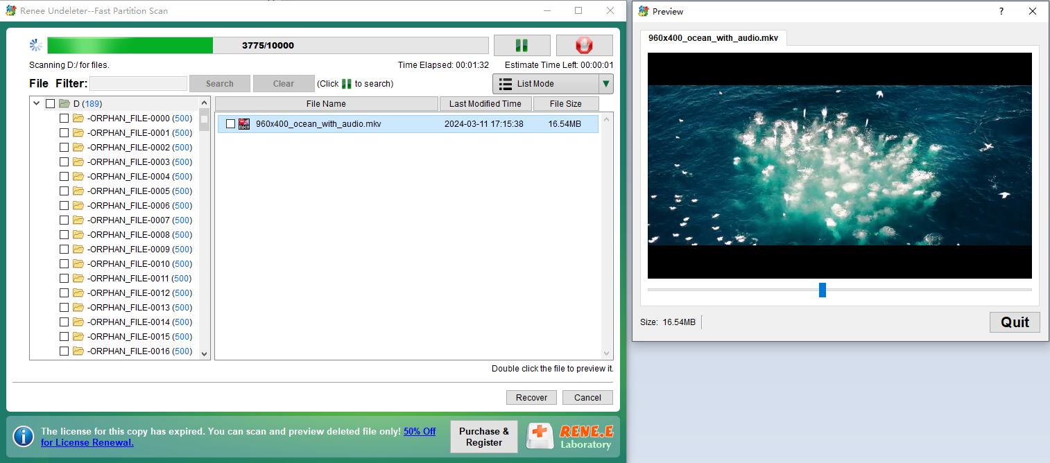 previsualizar archivo de video mkv eliminado