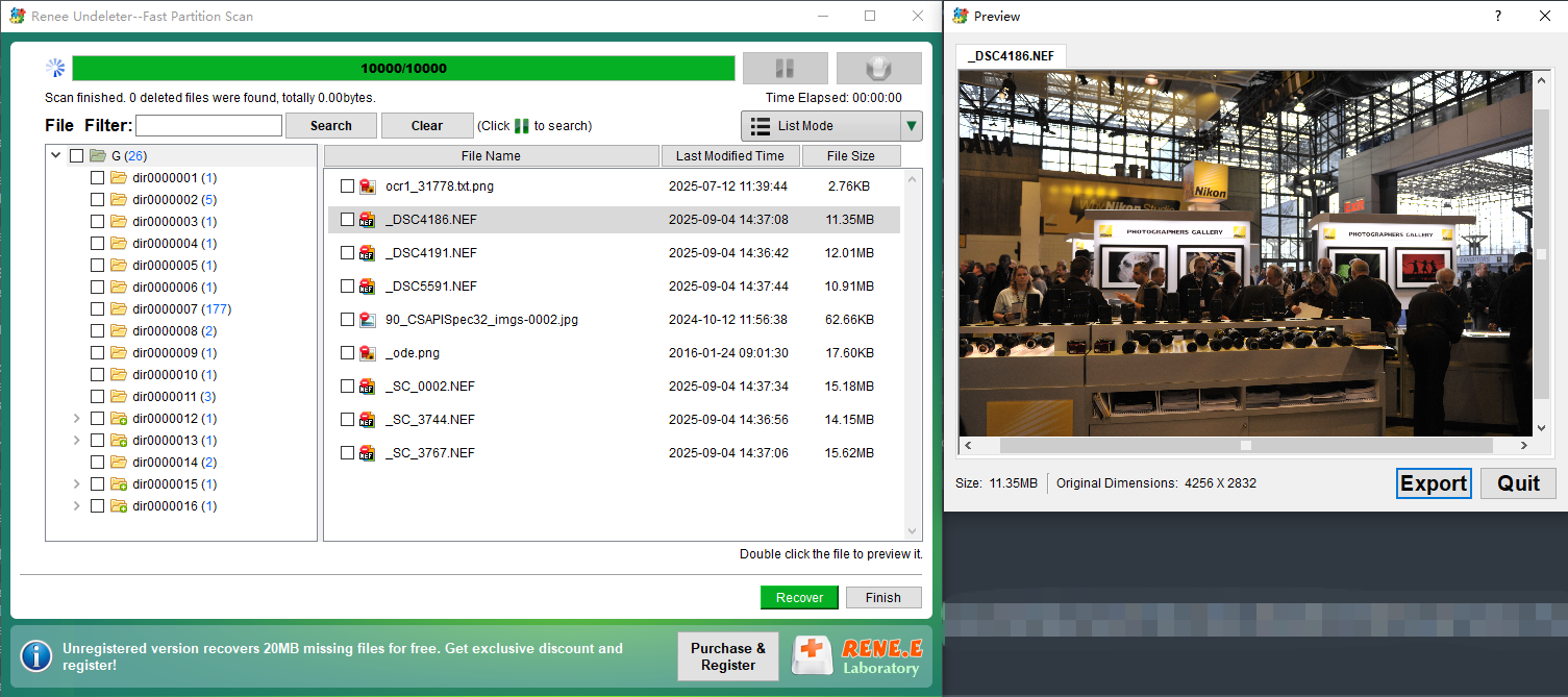 Vista previa de archivos NEF en Undeleter