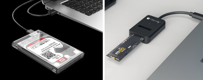 carcasa USB a SSD M.2 para conexión de unidad externa durante la clonación