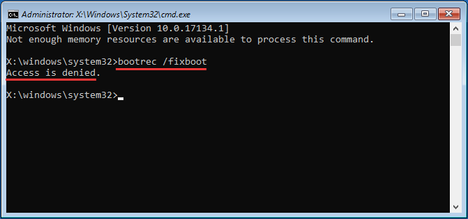bootrec fixboot acceso denegado
