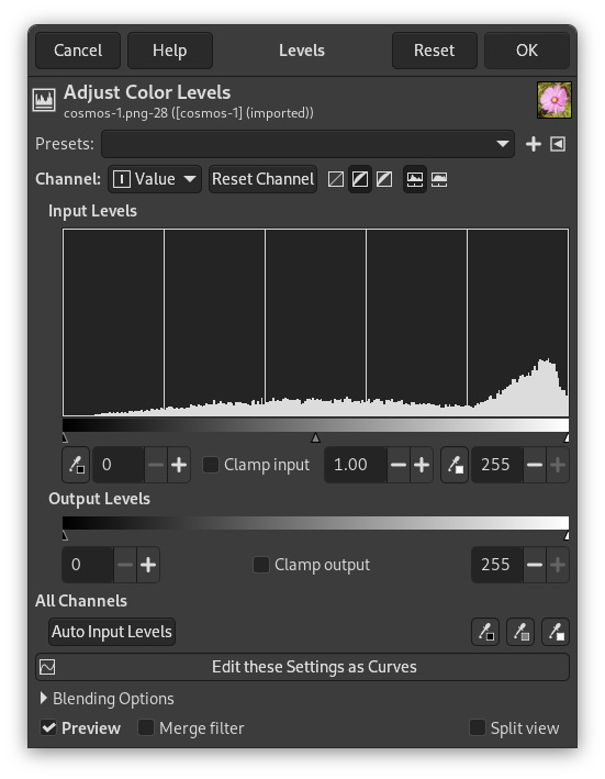 niveles de colores gimp