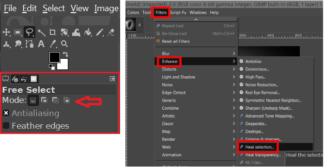 GIMP selección libre y curar selección