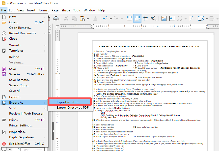 libreoffice draw exportar pdf