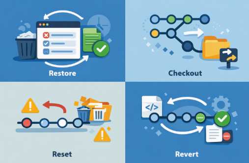 diferencia entre git restore, checkout, reset y revert