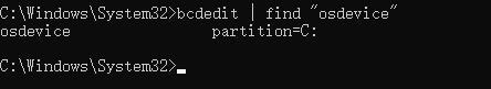 bcdedit para buscar osdevice