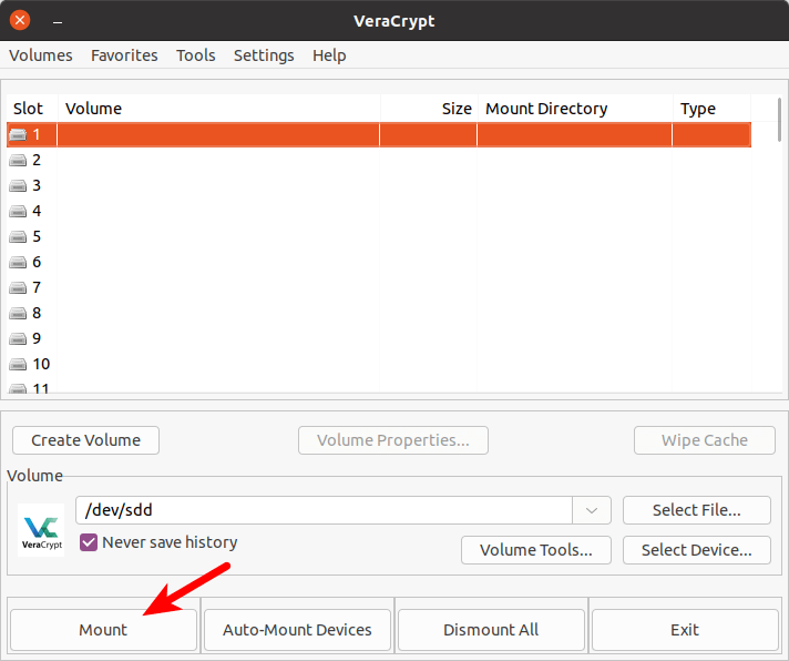 Montar una memoria USB cifrada con VeraCrypt