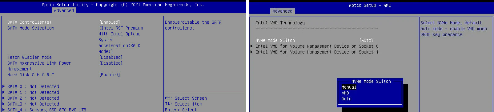 Alternar el modo Intel VMD o RST en la BIOS