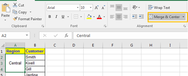 combinar y centrar excel