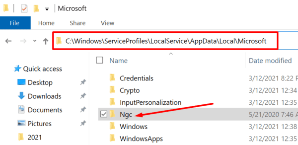 carpeta ngc en Windows